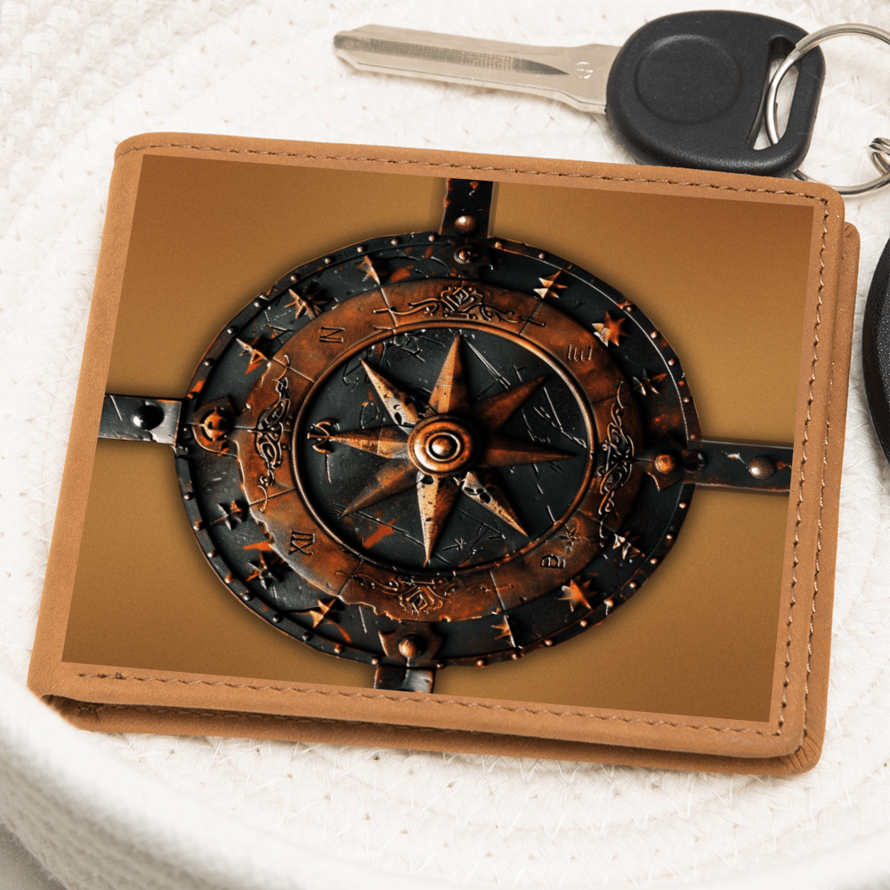 Arcane Compass Rose Embossed Look Genuine Leather Wallet – Fantasy Arcane Collection