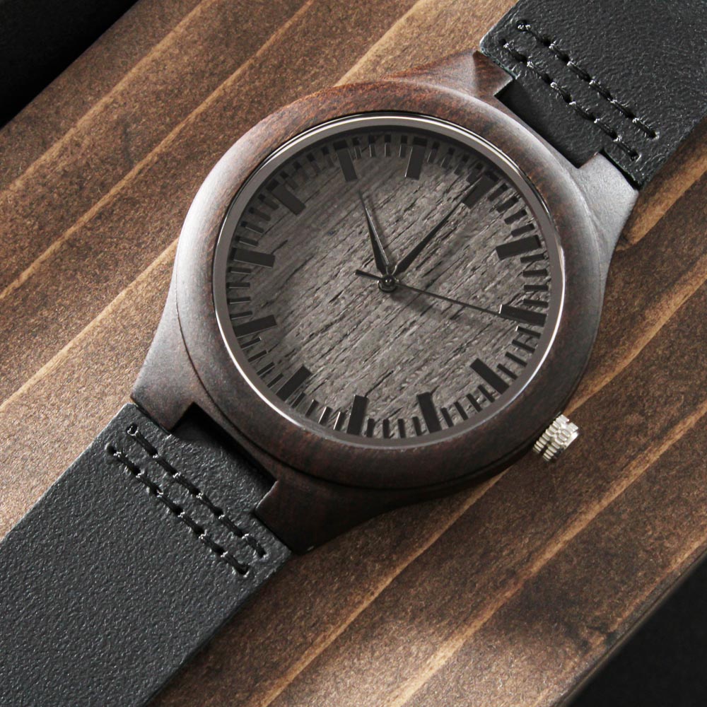 Dad, You Are Timeless – Engraved Wooden Watch with Heart & Infinity Symbol