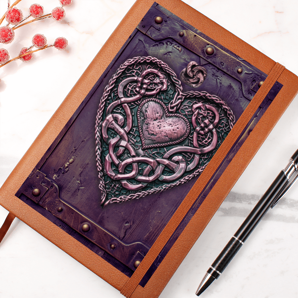 Celtic Heart Knotwork Vegan Leather Journal – Fantasy Medieval Engraved Look Notebook