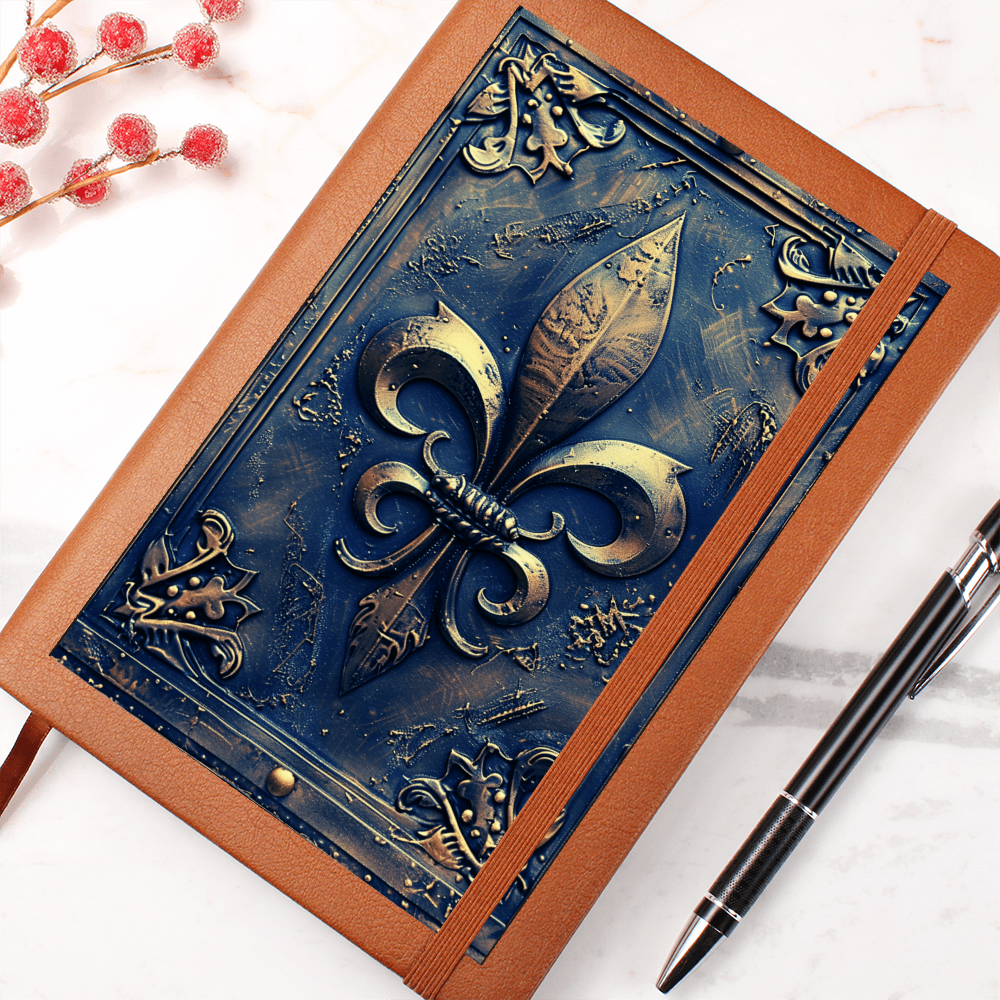 Fleur-de-Lis Vegan Leather Journal – Medieval Fantasy Engraved Look Notebook