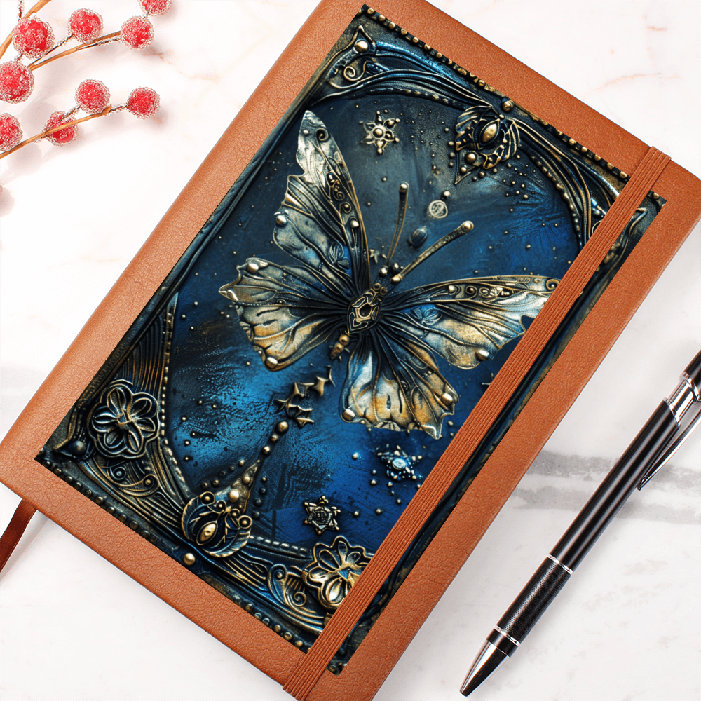Celestial Butterfly Vegan Leather Journal – Fantasy Engraved Look Notebook