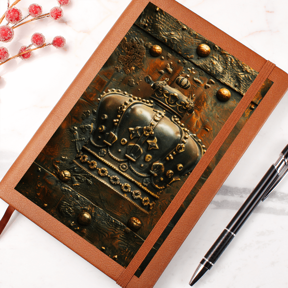 Royal Crown Vegan Leather Journal – Fantasy Medieval RPG Engraved Look Notebook