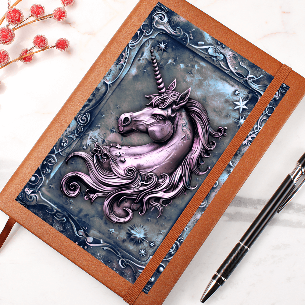 Enchanted Unicorn Vegan Leather Journal – Fantasy Medieval Engraved Look Notebook