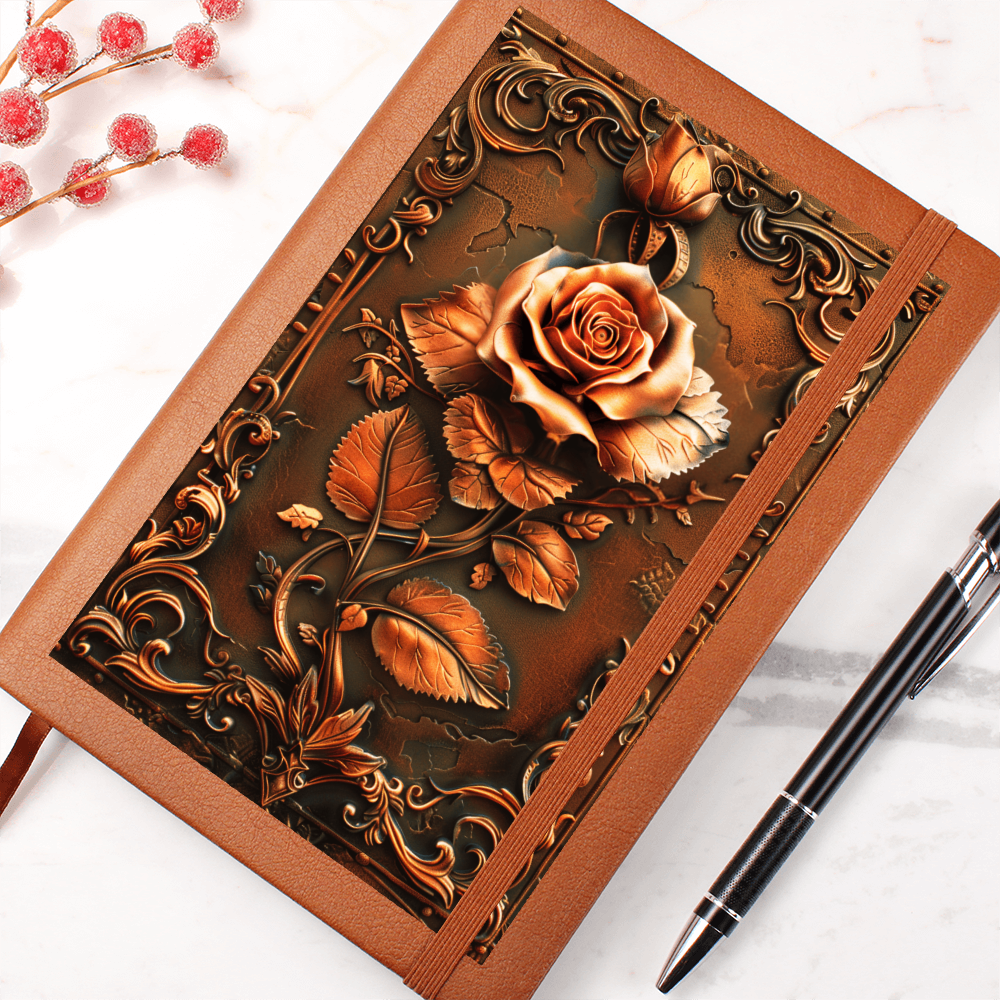 Enchanted Rose Vegan Leather Journal – Fantasy Medieval Engraved Look Notebook