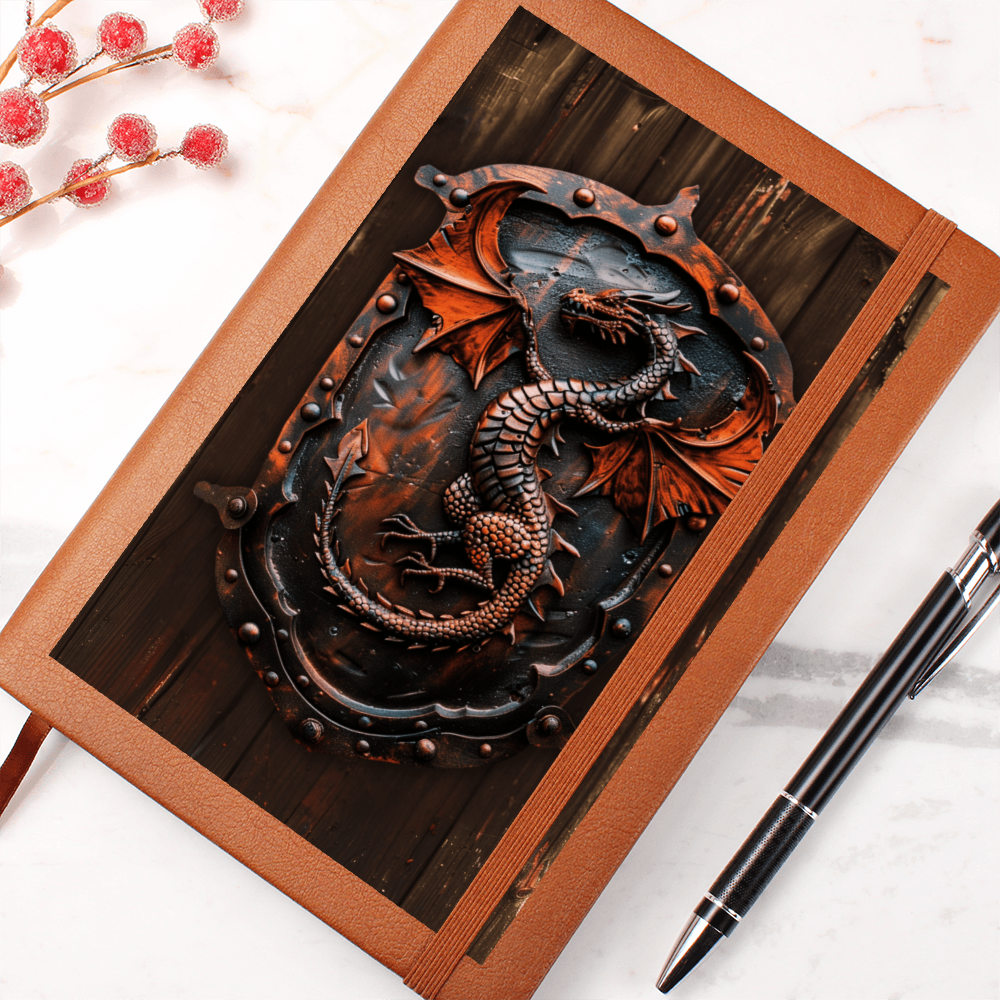 Dragon Emblem Vegan Leather Journal – Fantasy Medieval RPG Engraved Look Notebook