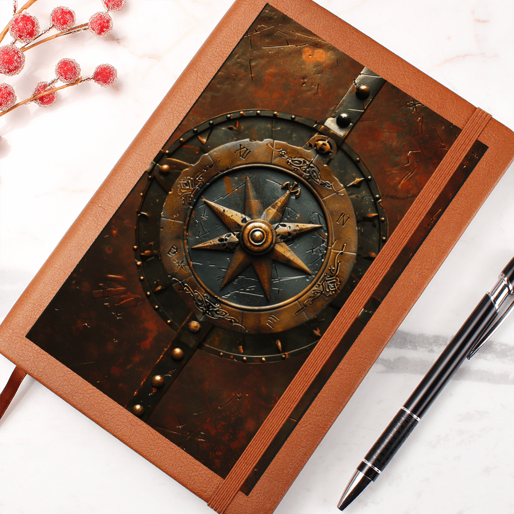 Compass Rose Vegan Leather Journal – Medieval Explorer Fantasy RPG Notebook