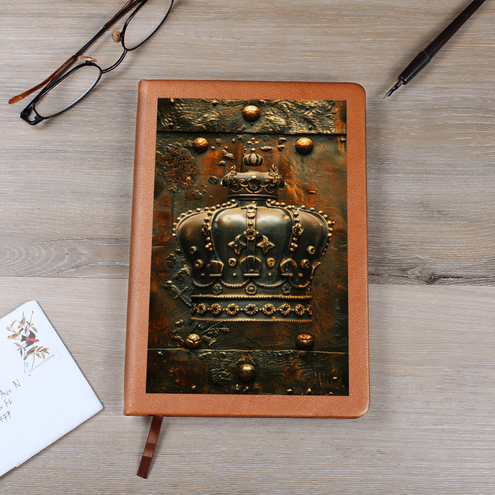 Royal Crown Vegan Leather Journal – Fantasy Medieval RPG Engraved Look Notebook