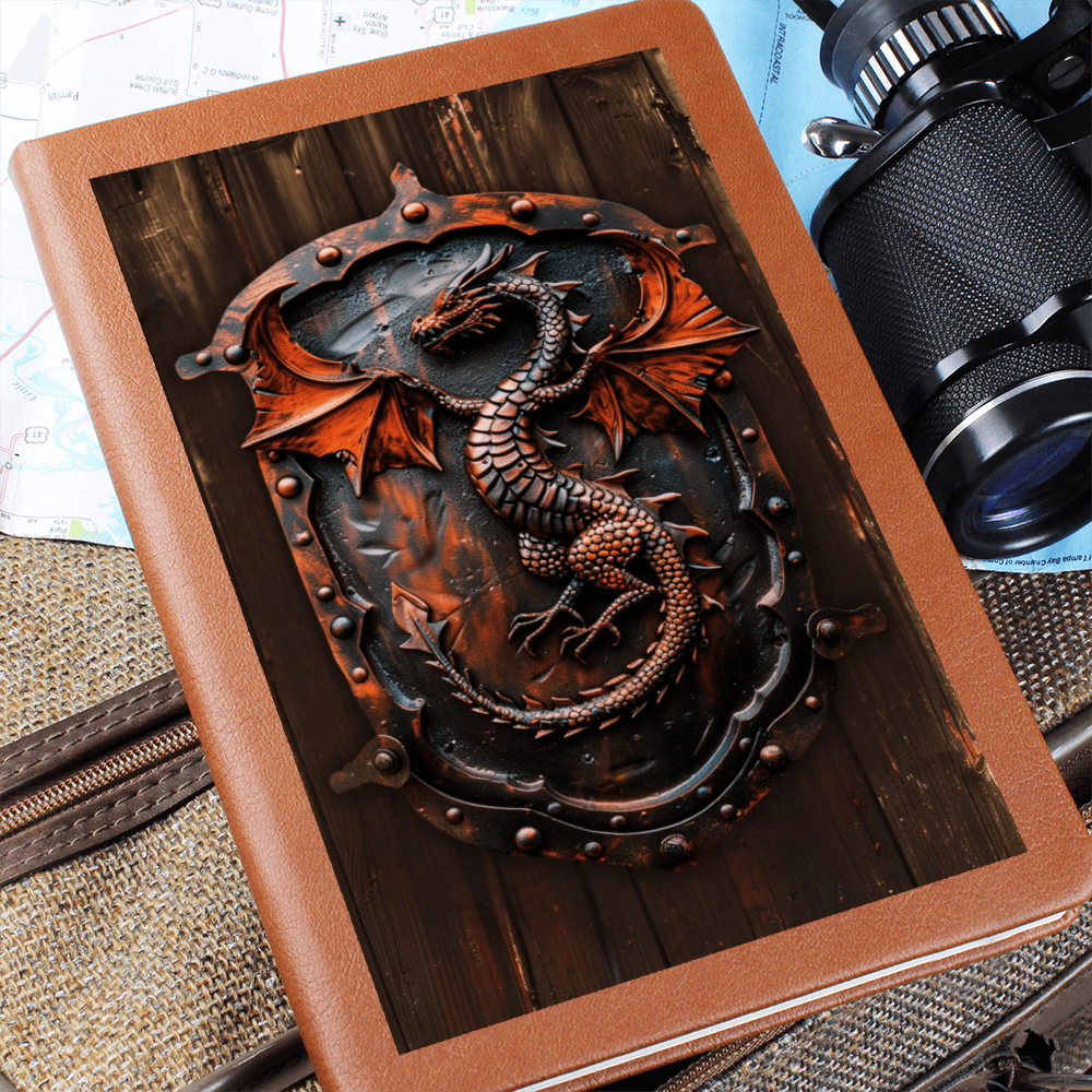 Dragon Emblem Vegan Leather Journal – Fantasy Medieval RPG Engraved Look Notebook