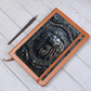 Roaring Lion Vegan Leather Journal – Embossed-Looking Medieval Notebook, Regal Lion Head Diary, Gothic Warrior Planner, Mythical Leatherboun
