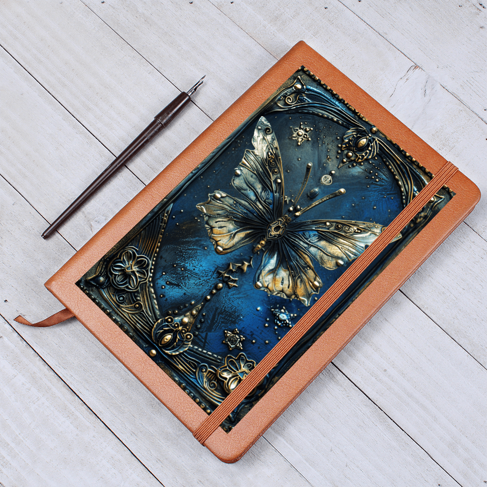 Celestial Butterfly Vegan Leather Journal – Fantasy Engraved Look Notebook