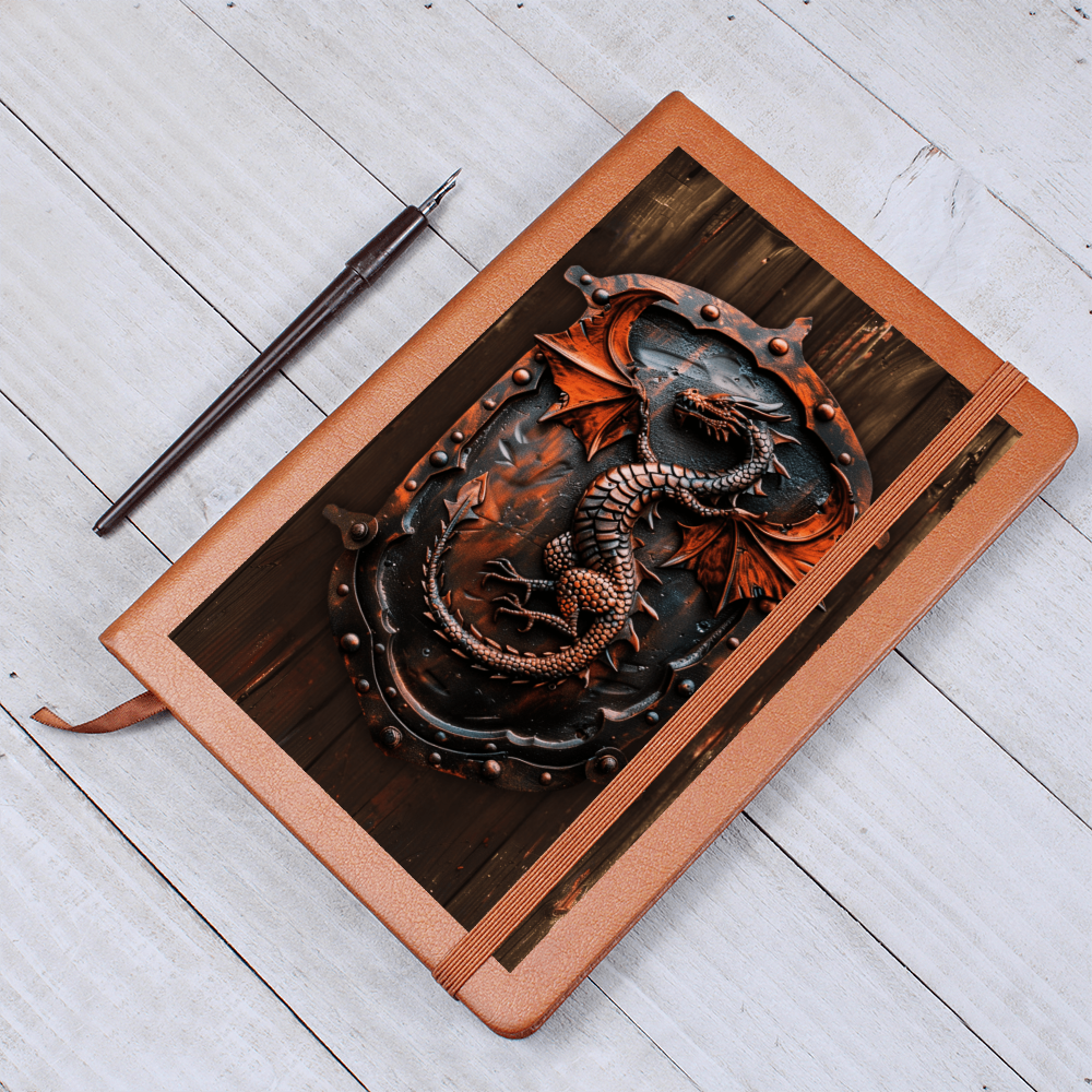 Dragon Emblem Vegan Leather Journal – Fantasy Medieval RPG Engraved Look Notebook