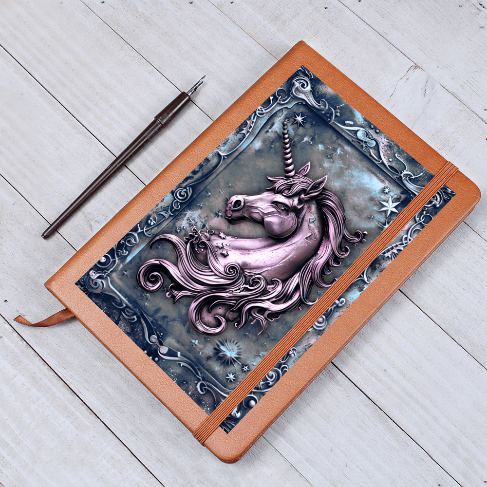 Enchanted Unicorn Vegan Leather Journal – Fantasy Medieval Engraved Look Notebook