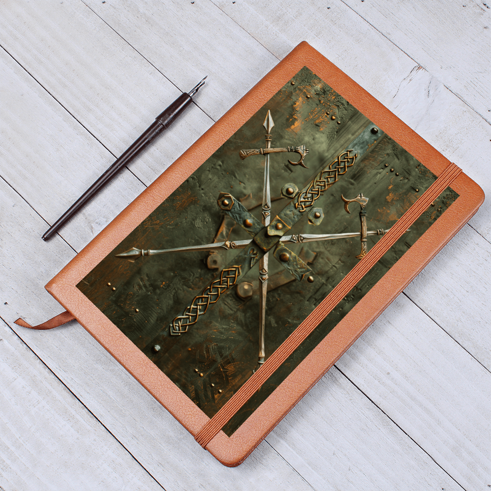 Crossed Swords Vegan Leather Journal – Medieval RPG Fantasy Engraved Look Notebook