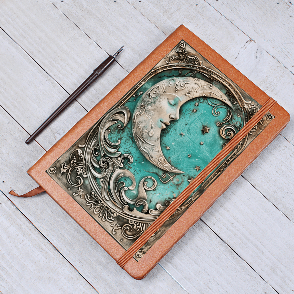 Moon Goddess Vegan Leather Journal – Fantasy Celestial Engraved Look Notebook