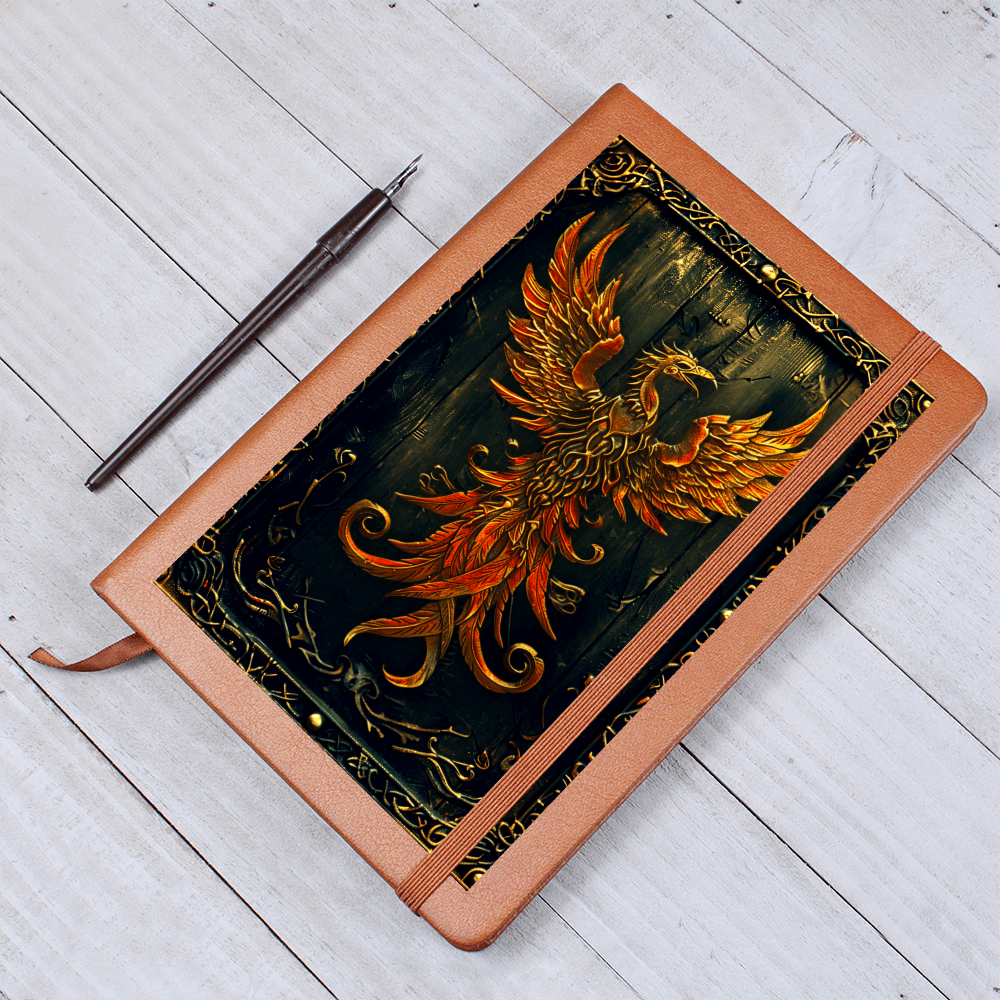 Phoenix Rising Vegan Leather Journal – Fantasy Engraved Look Notebook for RPG & Writers