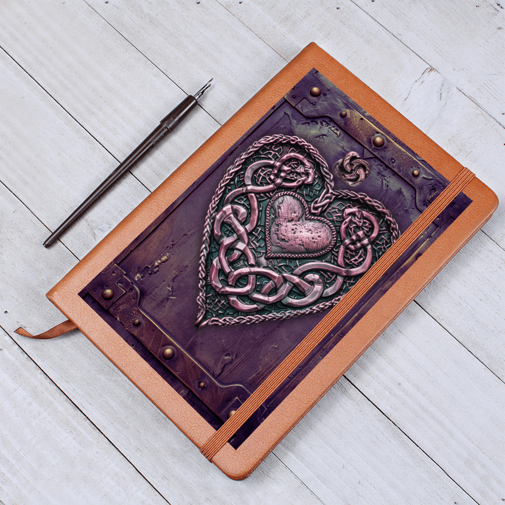 Celtic Heart Knotwork Vegan Leather Journal – Fantasy Medieval Engraved Look Notebook