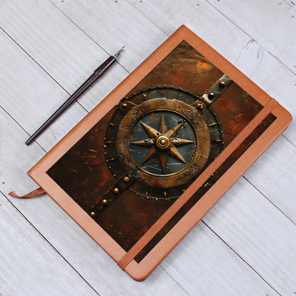 Compass Rose Vegan Leather Journal – Medieval Explorer Fantasy RPG Notebook