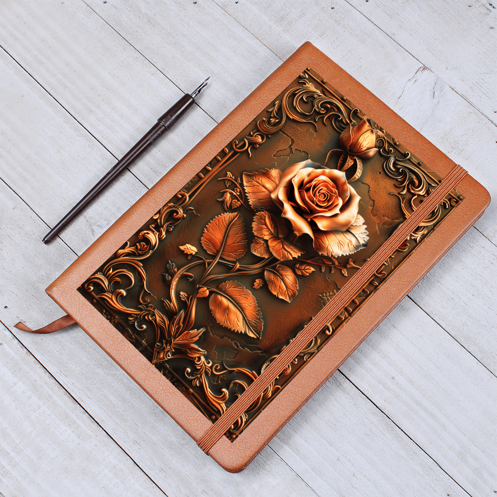 Enchanted Rose Vegan Leather Journal – Fantasy Medieval Engraved Look Notebook