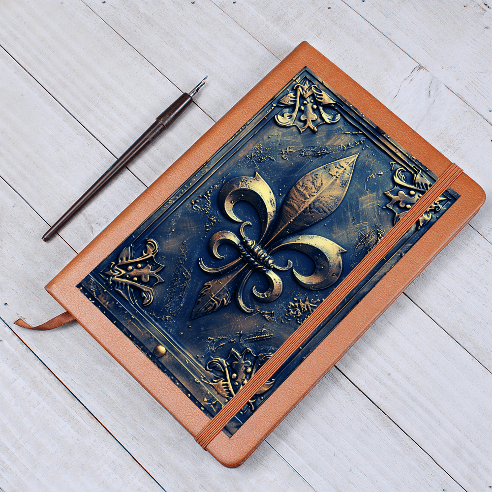 Fleur-de-Lis Vegan Leather Journal – Medieval Fantasy Engraved Look Notebook