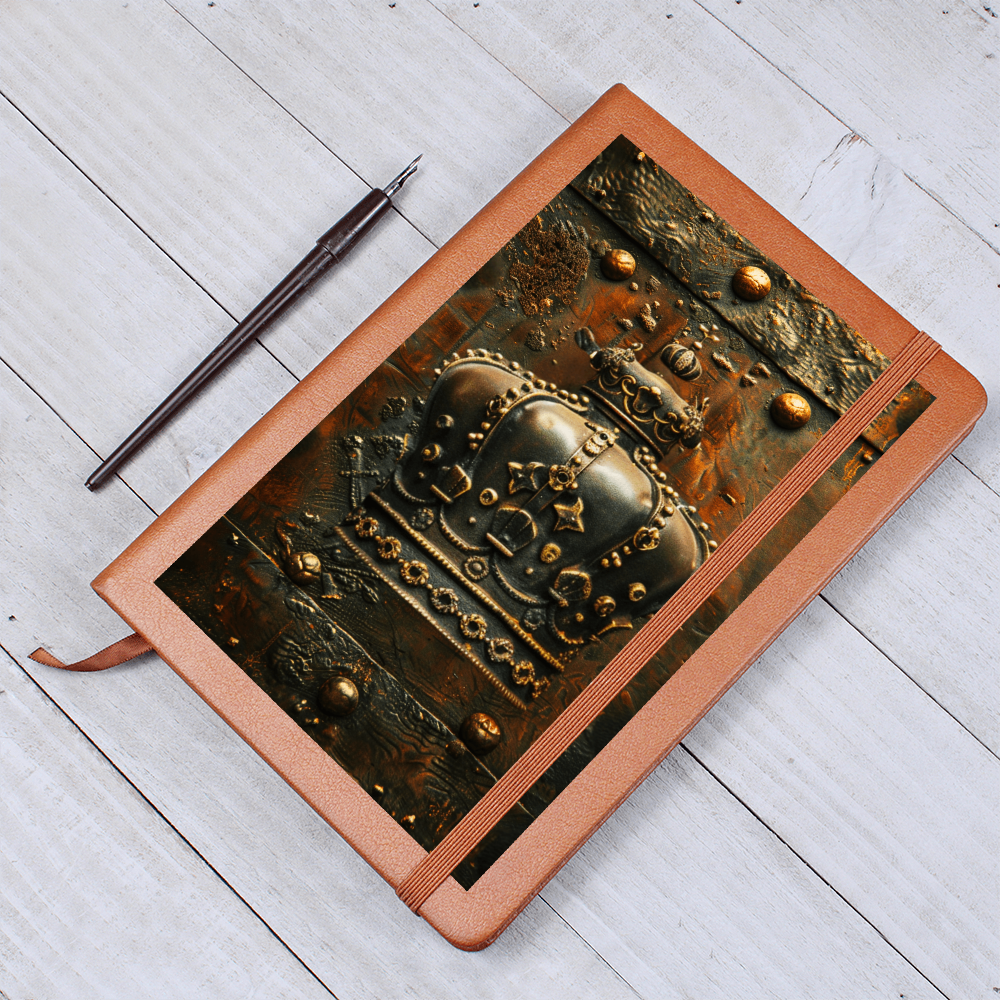 Royal Crown Vegan Leather Journal – Fantasy Medieval RPG Engraved Look Notebook