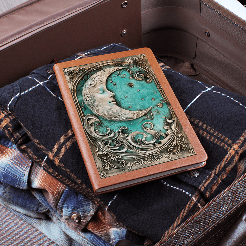 Moon Goddess Vegan Leather Journal – Fantasy Celestial Engraved Look Notebook