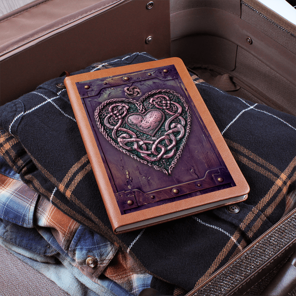 Celtic Heart Knotwork Vegan Leather Journal – Fantasy Medieval Engraved Look Notebook