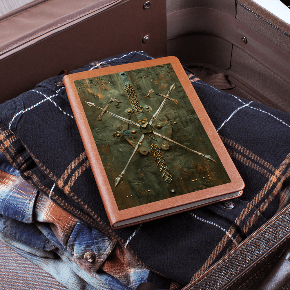 Crossed Swords Vegan Leather Journal – Medieval RPG Fantasy Engraved Look Notebook