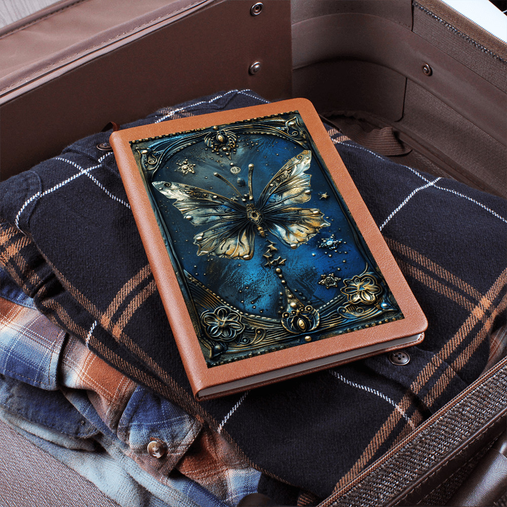 Celestial Butterfly Vegan Leather Journal – Fantasy Engraved Look Notebook