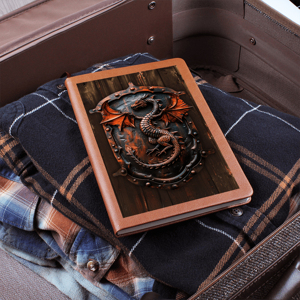 Dragon Emblem Vegan Leather Journal – Fantasy Medieval RPG Engraved Look Notebook