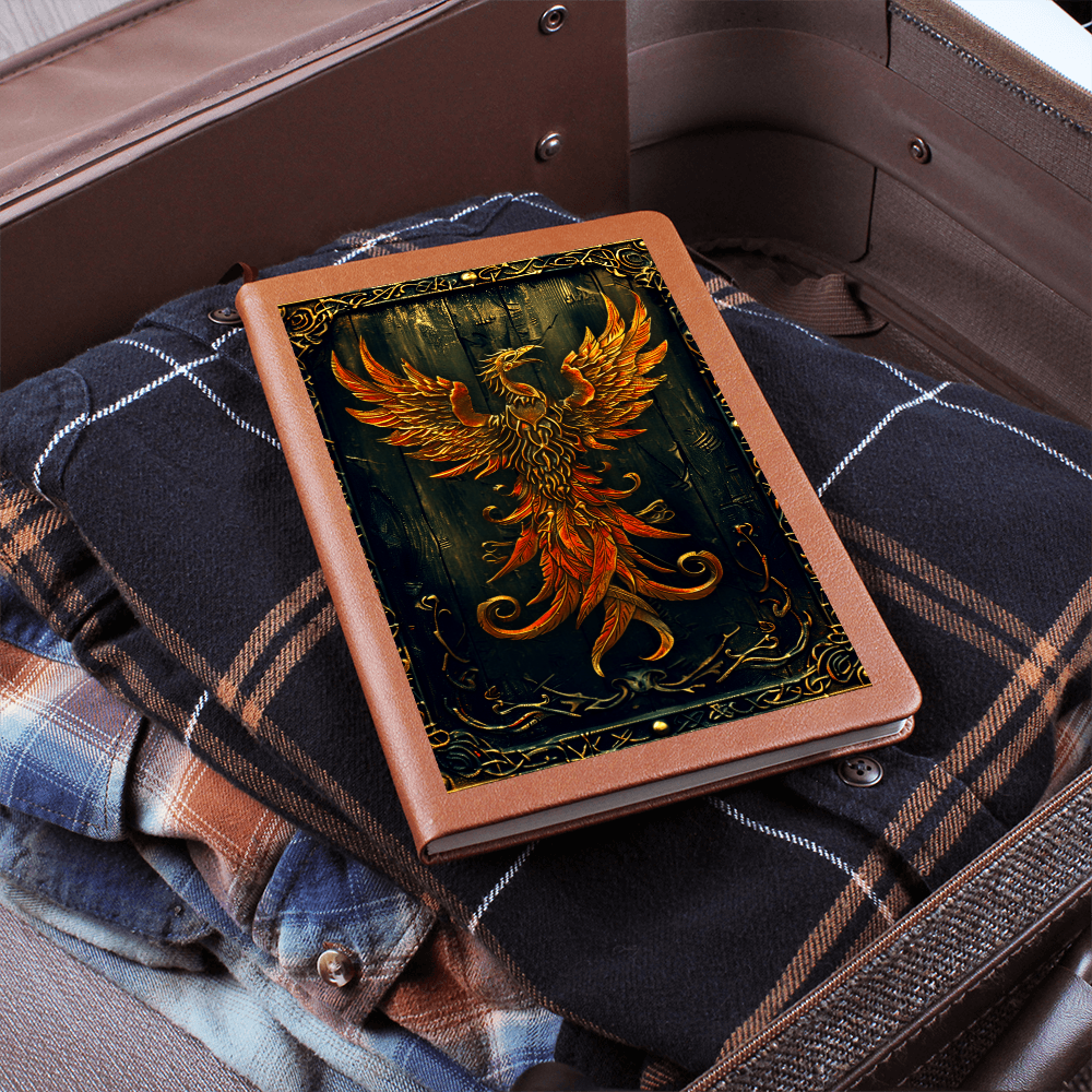 Phoenix Rising Vegan Leather Journal – Fantasy Engraved Look Notebook for RPG & Writers