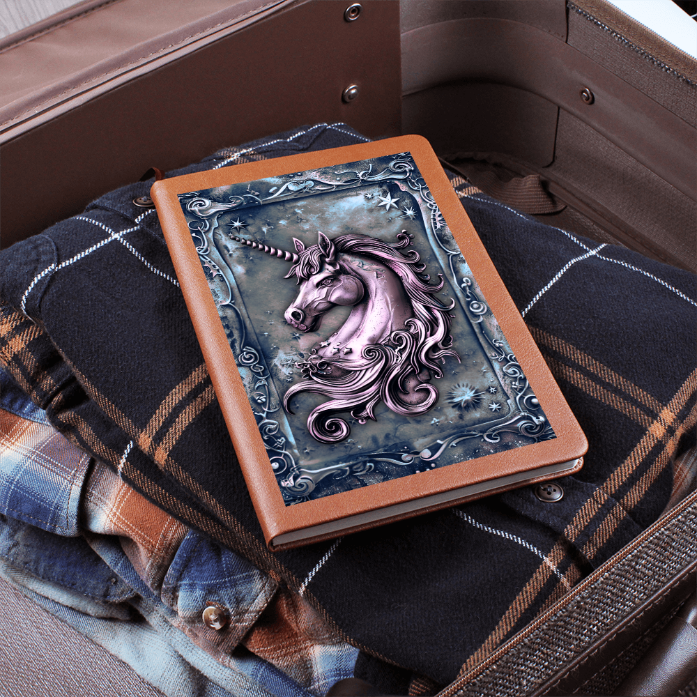Enchanted Unicorn Vegan Leather Journal – Fantasy Medieval Engraved Look Notebook