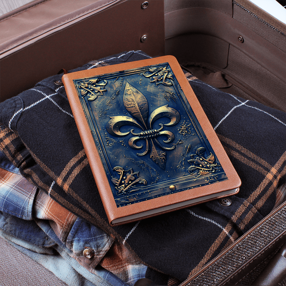 Fleur-de-Lis Vegan Leather Journal – Medieval Fantasy Engraved Look Notebook