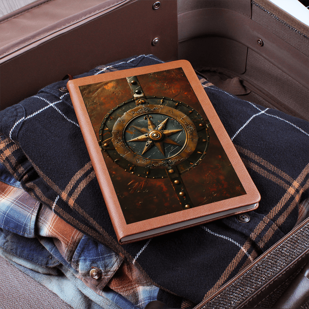 Compass Rose Vegan Leather Journal – Medieval Explorer Fantasy RPG Notebook