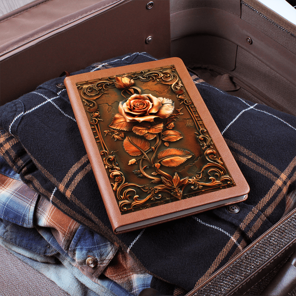 Enchanted Rose Vegan Leather Journal – Fantasy Medieval Engraved Look Notebook