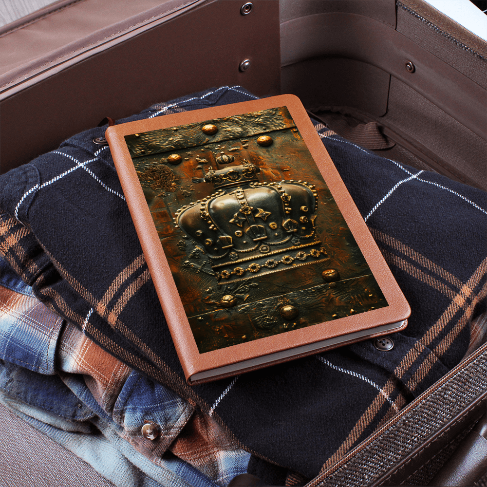 Royal Crown Vegan Leather Journal – Fantasy Medieval RPG Engraved Look Notebook