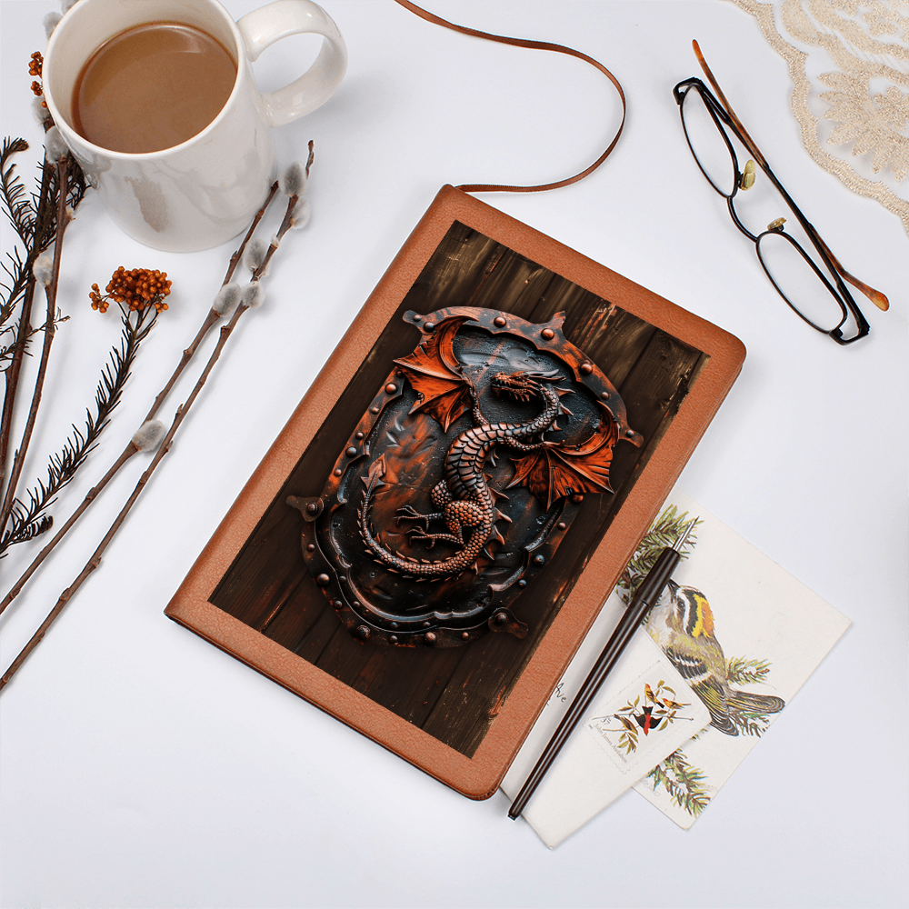 Dragon Emblem Vegan Leather Journal – Fantasy Medieval RPG Engraved Look Notebook