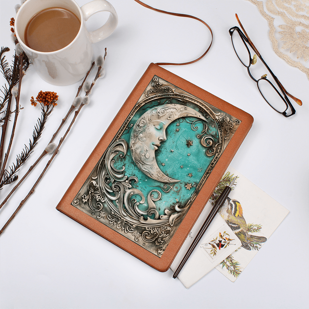 Moon Goddess Vegan Leather Journal – Fantasy Celestial Engraved Look Notebook