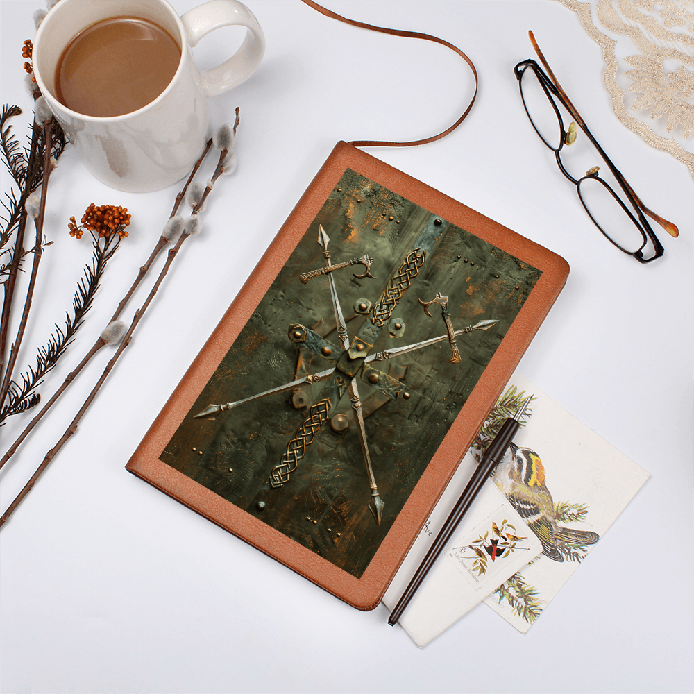 Crossed Swords Vegan Leather Journal – Medieval RPG Fantasy Engraved Look Notebook