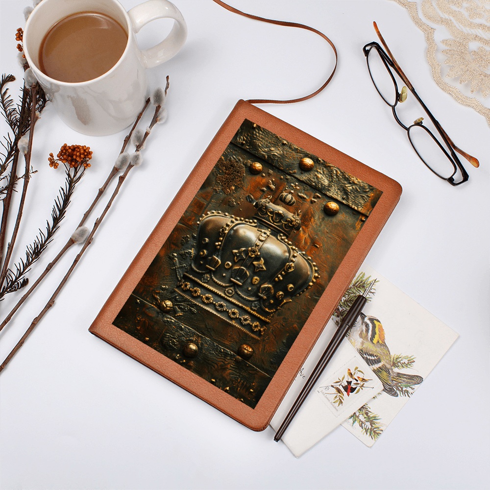 Royal Crown Vegan Leather Journal – Fantasy Medieval RPG Engraved Look Notebook