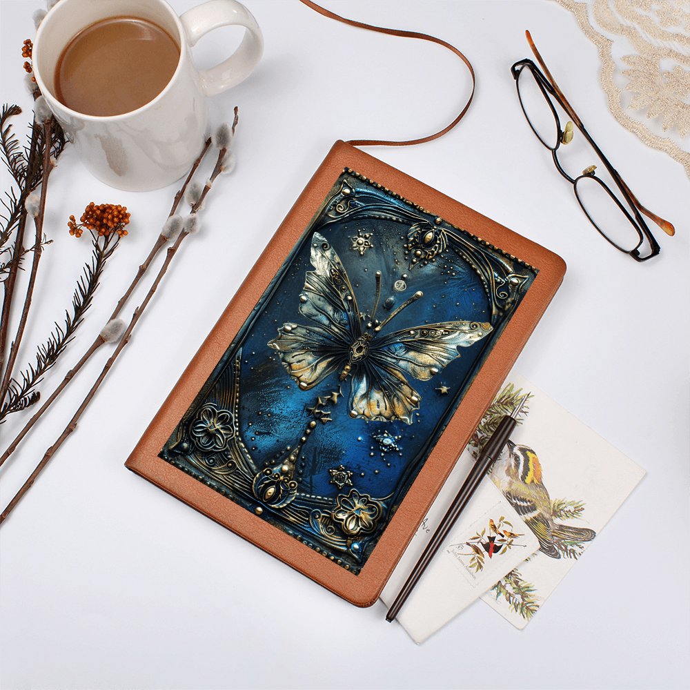 Celestial Butterfly Vegan Leather Journal – Fantasy Engraved Look Notebook