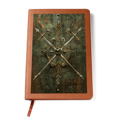 Crossed Swords Vegan Leather Journal – Medieval RPG Fantasy Engraved Look Notebook