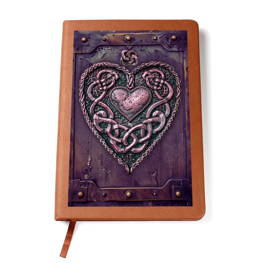 Celtic Heart Knotwork Vegan Leather Journal – Fantasy Medieval Engraved Look Notebook