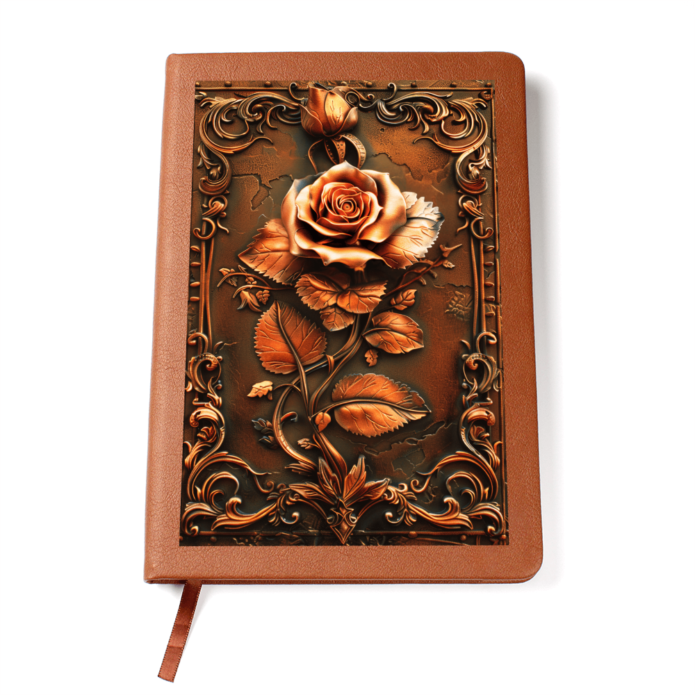 Enchanted Rose Vegan Leather Journal – Fantasy Medieval Engraved Look Notebook