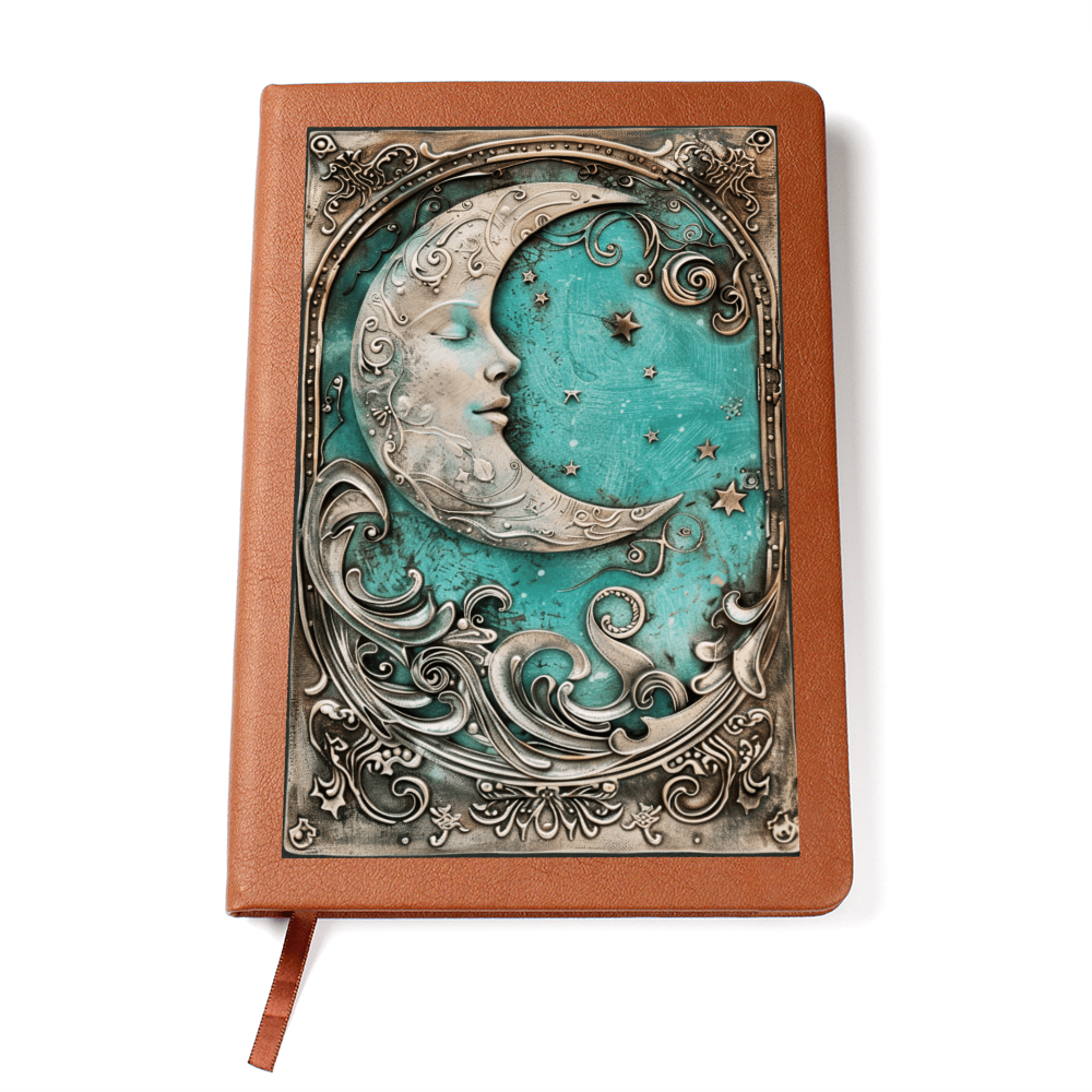 Moon Goddess Vegan Leather Journal – Fantasy Celestial Engraved Look Notebook