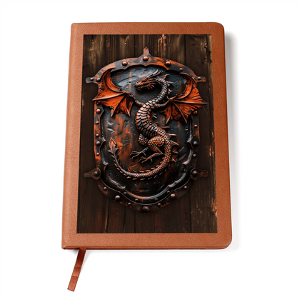 Dragon Emblem Vegan Leather Journal – Fantasy Medieval RPG Engraved Look Notebook