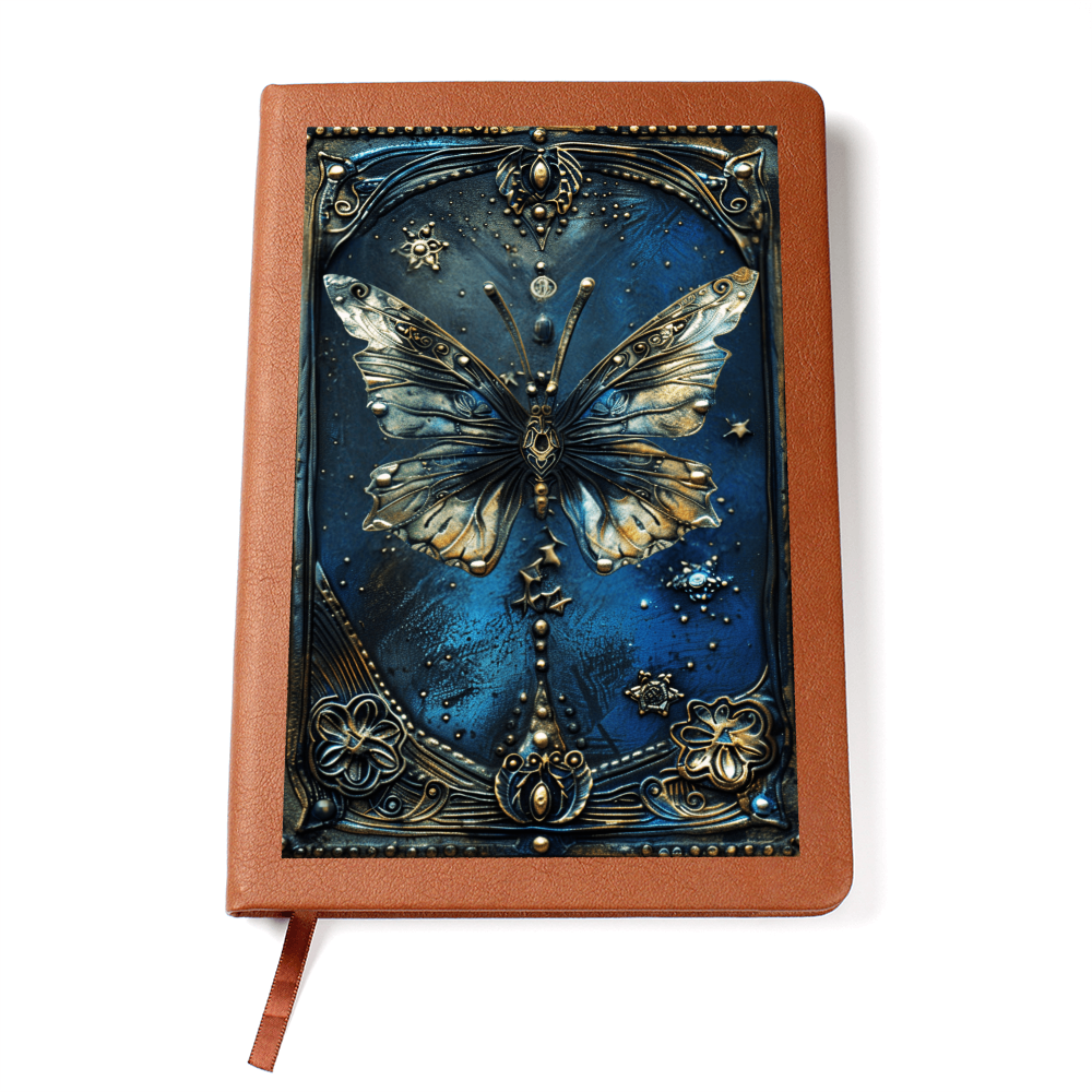 Celestial Butterfly Vegan Leather Journal – Fantasy Engraved Look Notebook