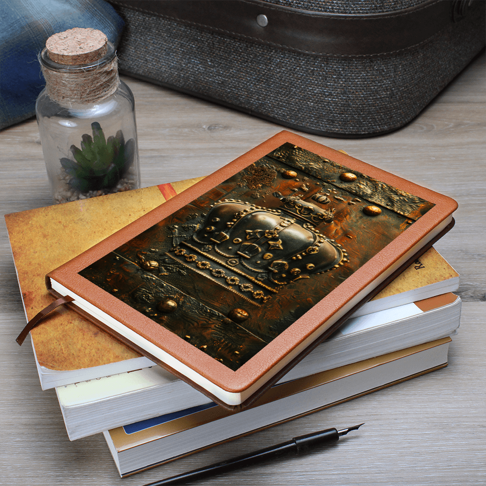 Royal Crown Vegan Leather Journal – Fantasy Medieval RPG Engraved Look Notebook