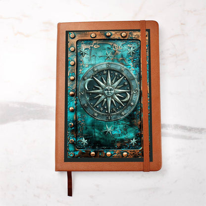 Celestial Compass Vegan Leather Journal – Arcane Fantasy RPG Engraved Look Notebook