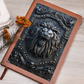 Roaring Lion Vegan Leather Journal – Embossed-Looking Medieval Notebook, Regal Lion Head Diary, Gothic Warrior Planner, Mythical Leatherboun