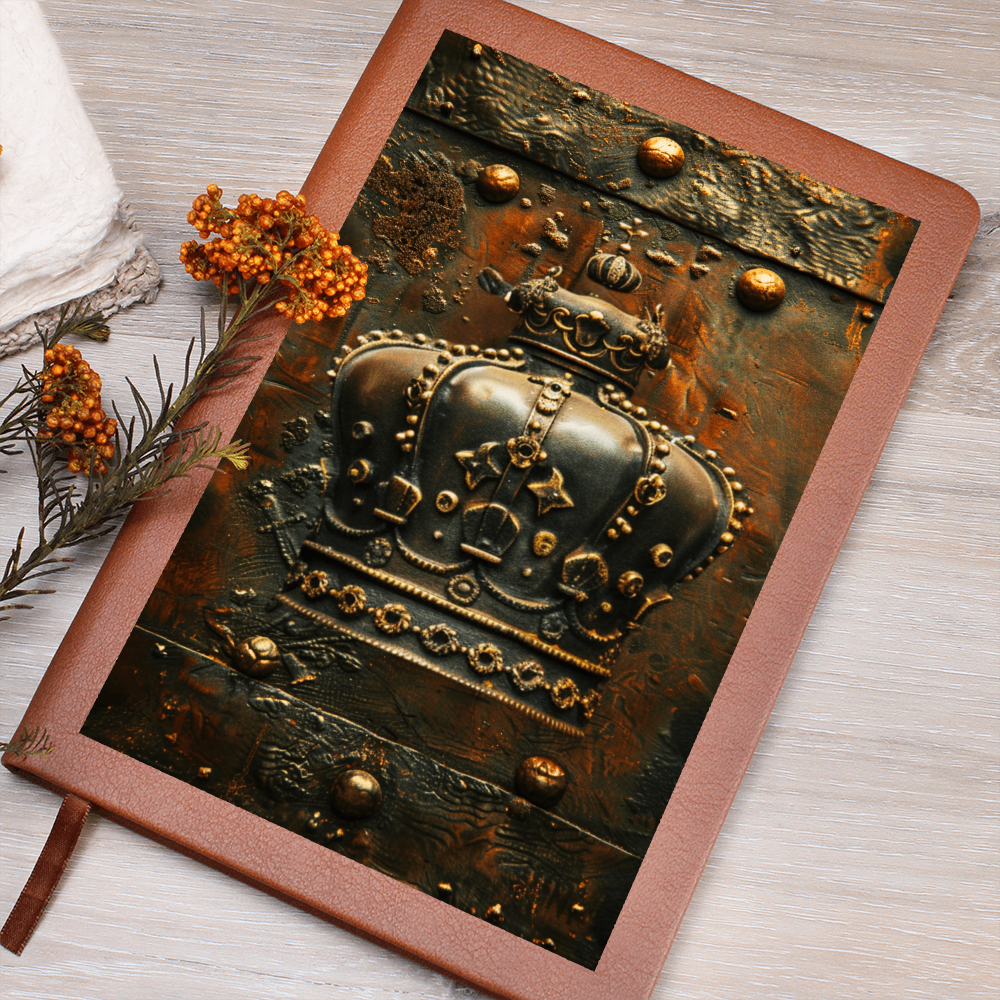 Royal Crown Vegan Leather Journal – Fantasy Medieval RPG Engraved Look Notebook